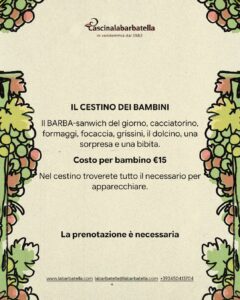 La locandina dell'evento pic nic in vigna di settembre 2026, il cestino dei bambini